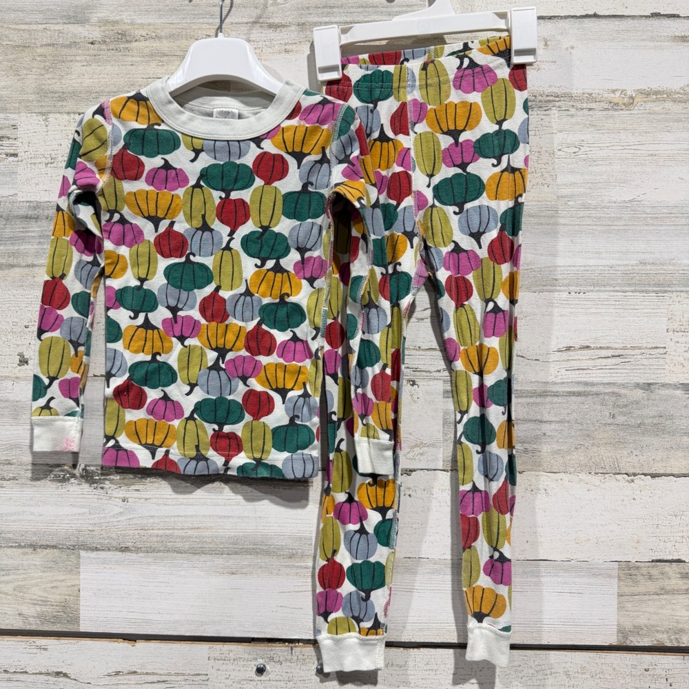 Hanna Andersson Pajama Set Girls 5 Multi Color Pumpkin Organic Cotton *Flawed